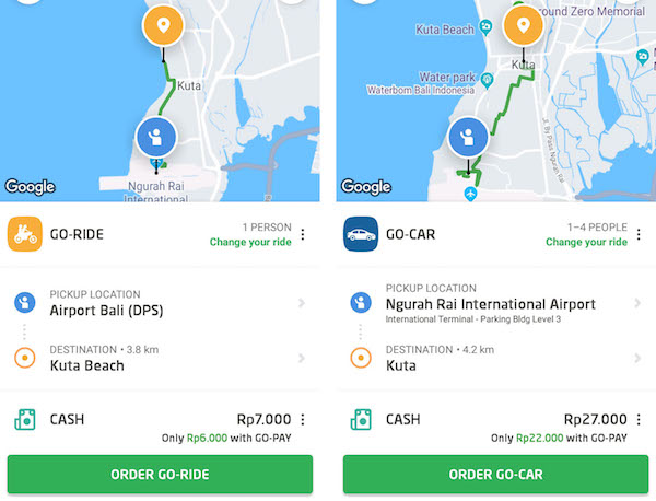 GoJek interface and price - indonesian online rides